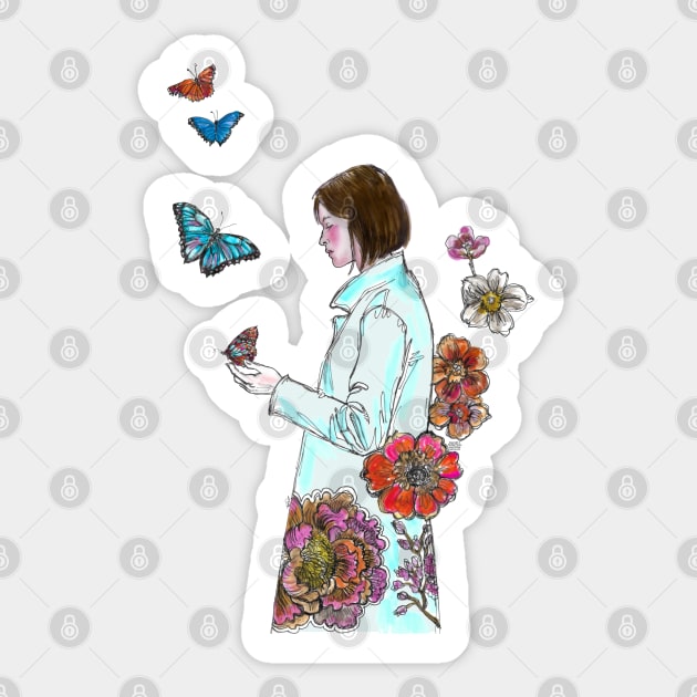 Woman with Butterflies and Flowers. Sticker by FanitsaArt